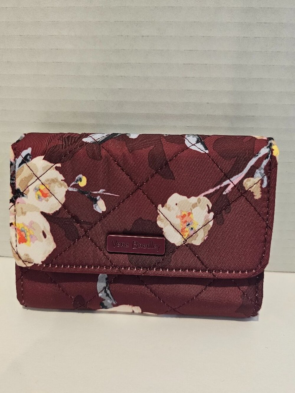 NWT Vera Bradley RFID Riley Compact Wallet Blooms Branches Burgundy Flowers Red